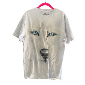 The Mountain Dyed & Printed David Penfound White Wolf Face T-Shirt Size M